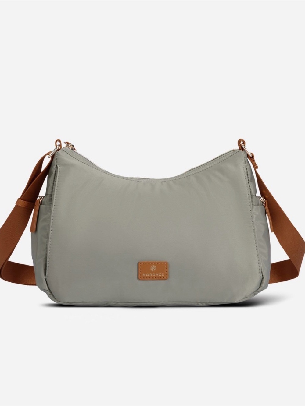 Women's Grey Crossbody Shoulder Bag with Brown Strap